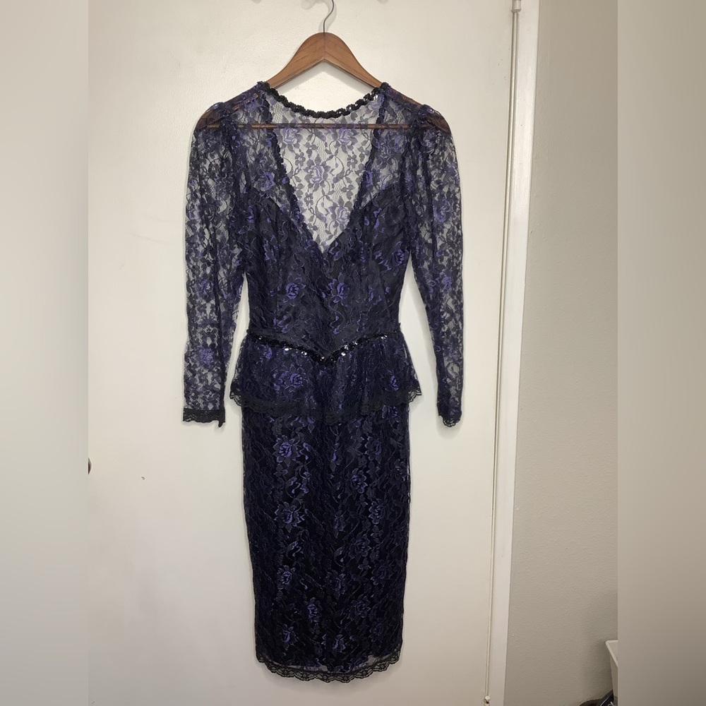 Gunne Sax Jessica McClintock Vintage Elegant Lace Dress Purple and Black Size 9